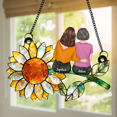 Mother Daughter Sunflower - Personalized Acrylic Window Hanging - Mother's Day Gift for Mom