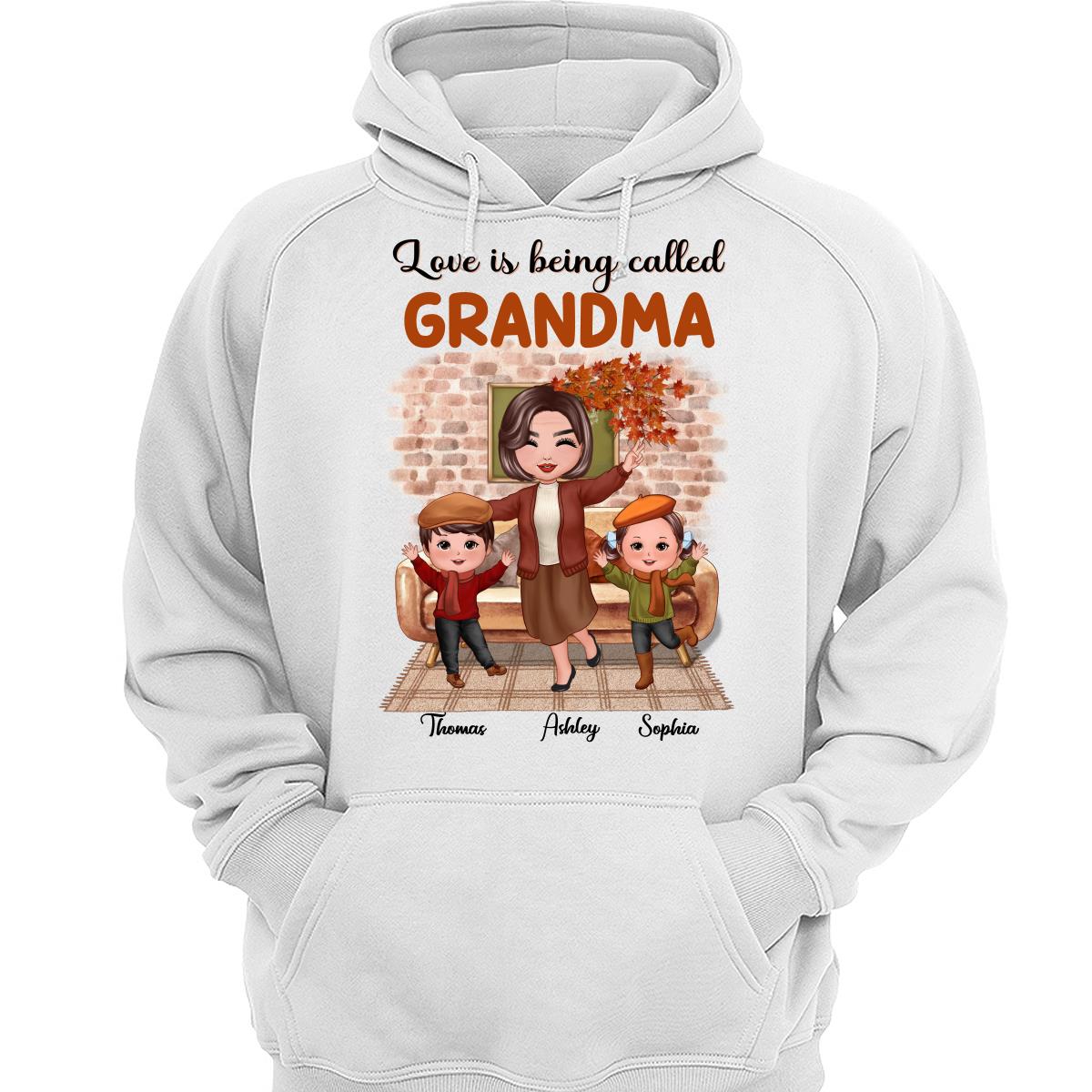 Fall Season Happy Doll Grandma And Grandkids Brick Background In House Personalized Shirt