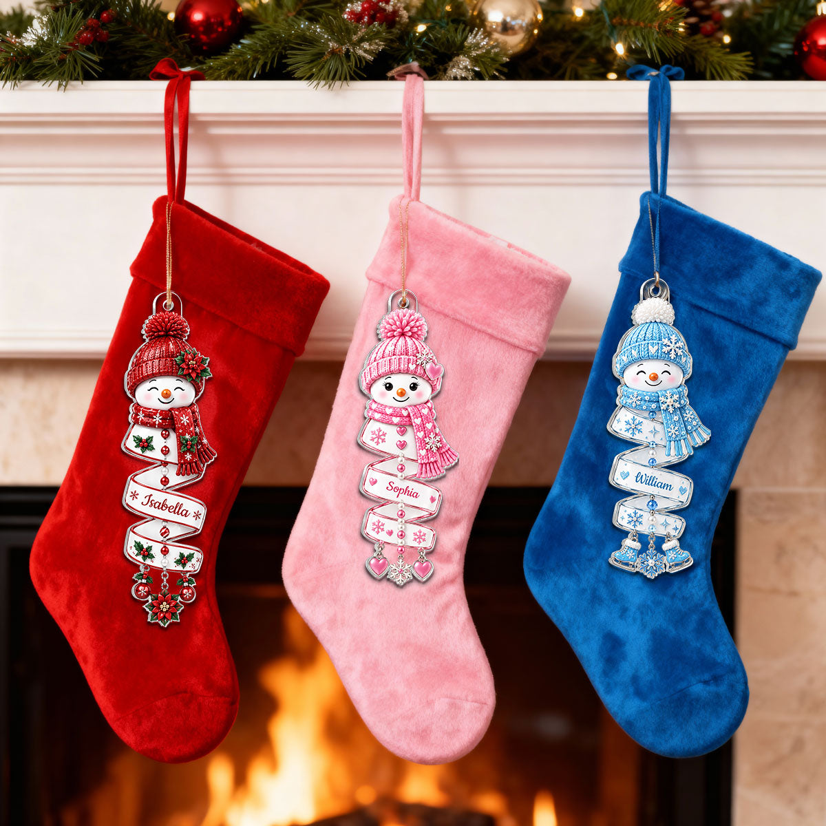 Christmas Snowman Spiral Style Custom Kids Names, Family Member Names - Personalized Acrylic Ornament - Christmas Gift For Kids, Family