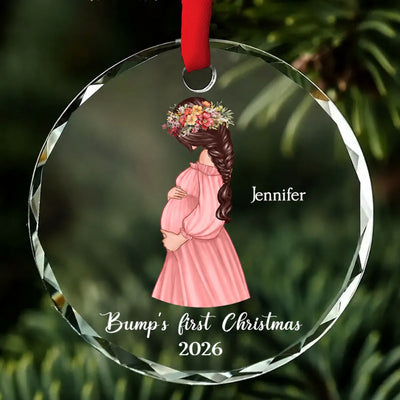 Pregnant Mom Baby Bump's First Christmas, Expecting Mother, Baby Shower, Personalized Glass Ornament