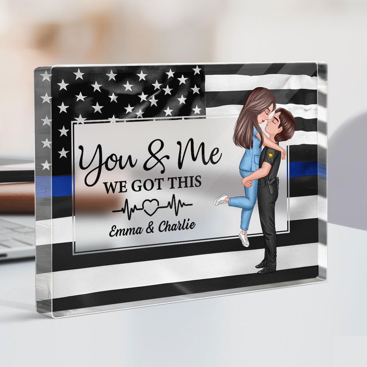 Hero Couple Patriotic USA Flag Personalized Acrylic Block Plaque, Anniversary  Gift For Him, For Her