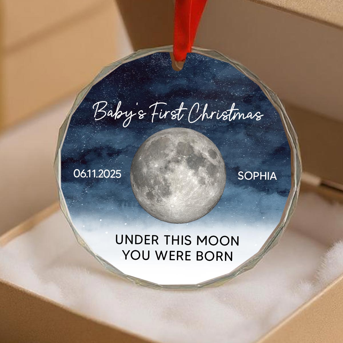 Baby First Christmas Under This Moon You Were Born Custom Moon Phase - Personalized Glass Ornament