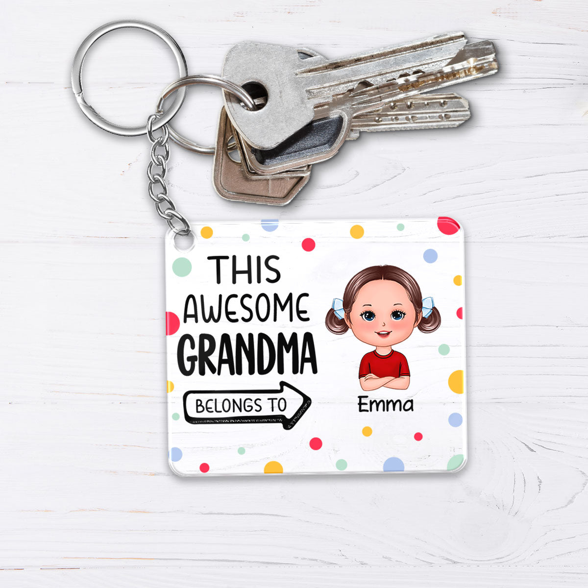Colorful Dot This Grandma Mom Dad Grandpa Belongs To Kids Personalized Acrylic Keychain