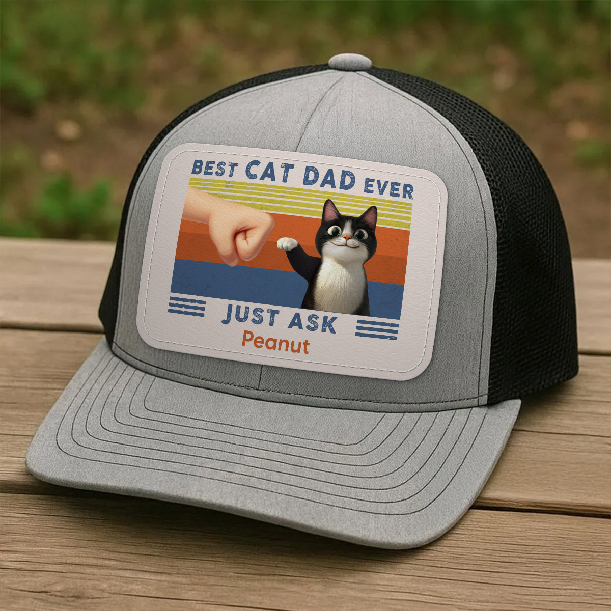 Best Cat Dad Cute Cartoon Cats Personalized Leather Patch Hat, Trucker Hat, Father's Day Gift for Cat Dads