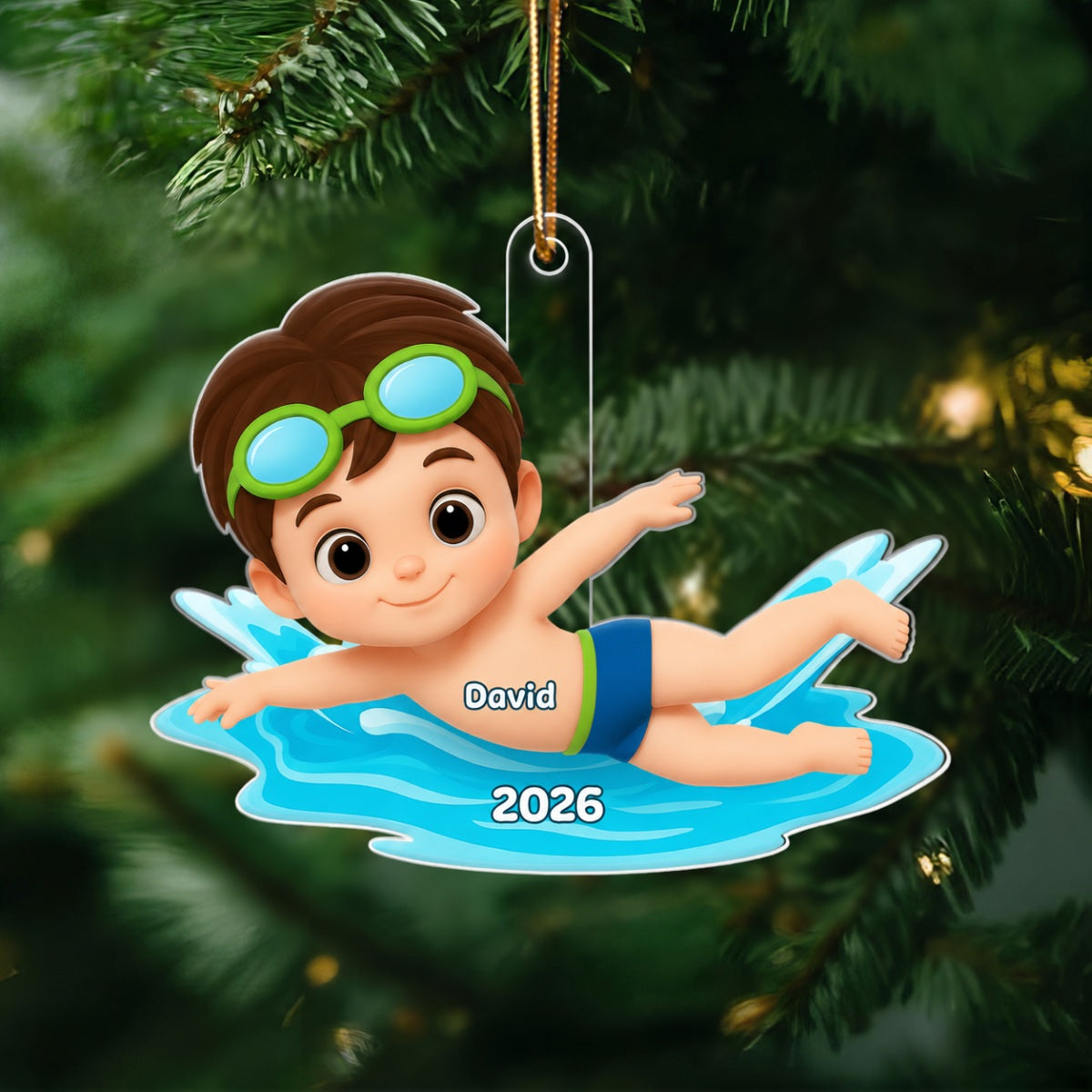 Swimming Boy Girl 3D Effect - Personalized Acrylic Ornament - Christmas Gift for Son Daughter Grandson Granddaughter