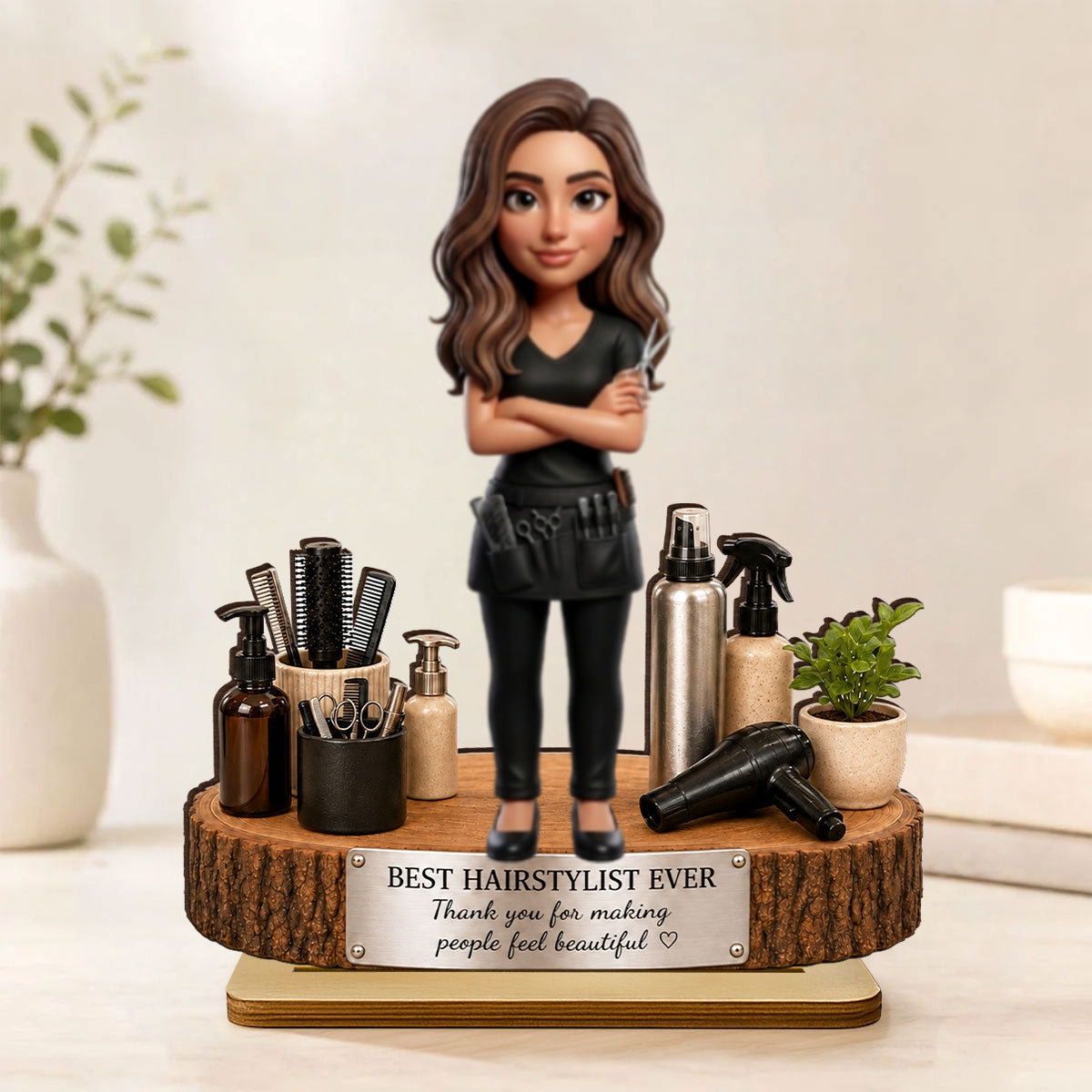 Hairstylist Custom Portrait from Photo - Personalized 2-Layered Wooden Plaque - Gift for Her, Salon Decor Gift