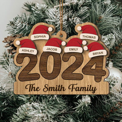 2024 Family Members Names Christmas Hat Personalized 2-Layer Wooden Ornament
