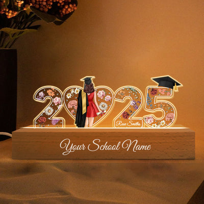 2025 Graduation Senior Flowers Personalized Custom Shape Acrylic Block LED Night Light, Graduation Gift