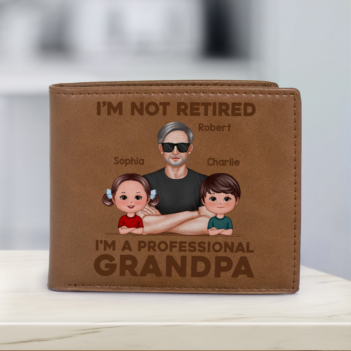 I‘m Not Retired I’m A Professional Grandpa Personalized Printed Leather Wallet, Gift For Husband, Dad, Grandpa