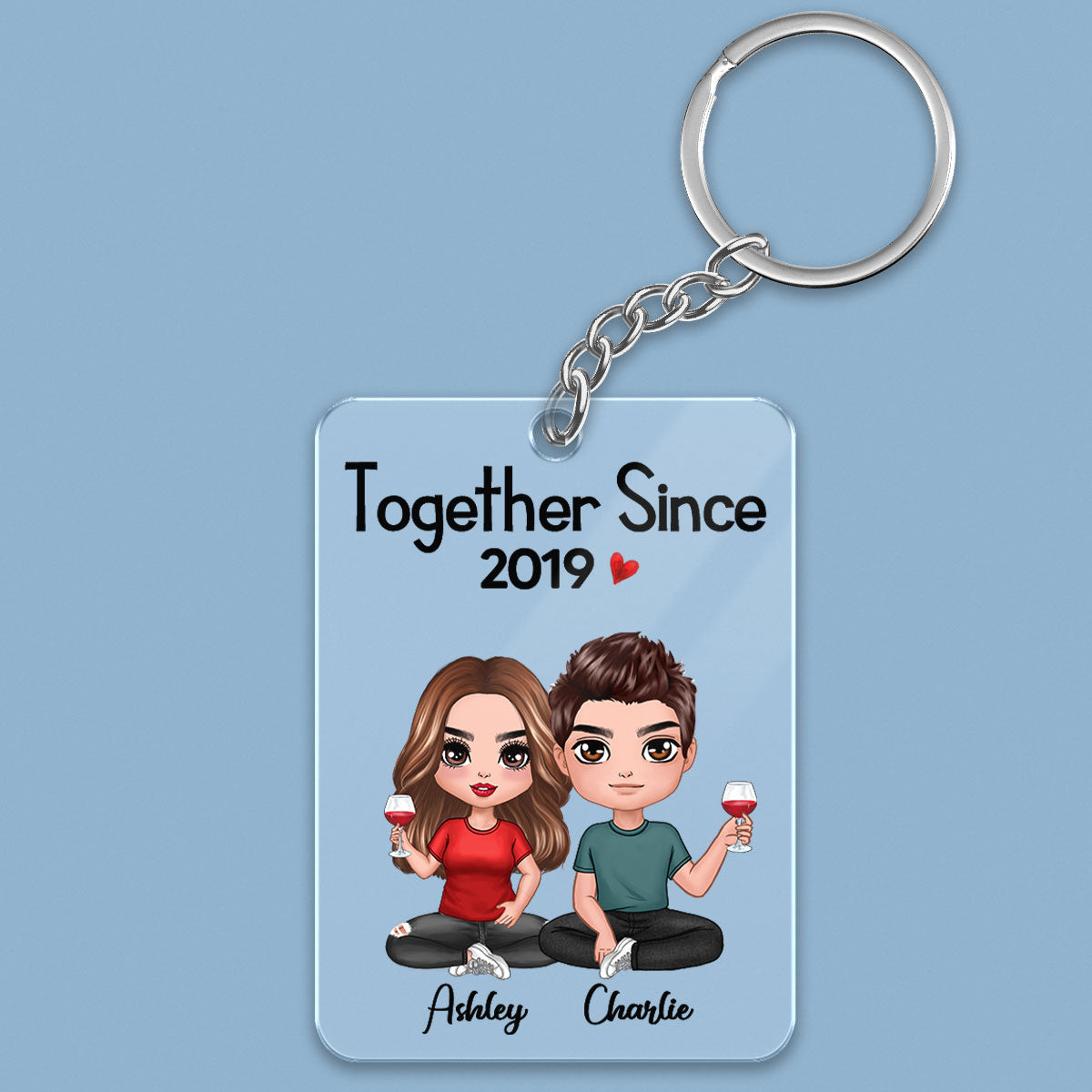 Doll Couple Sitting Together Since Personalized Acrylic Keychain - Anniversary Gift For Couple - Gift For Him, Gift For Her
