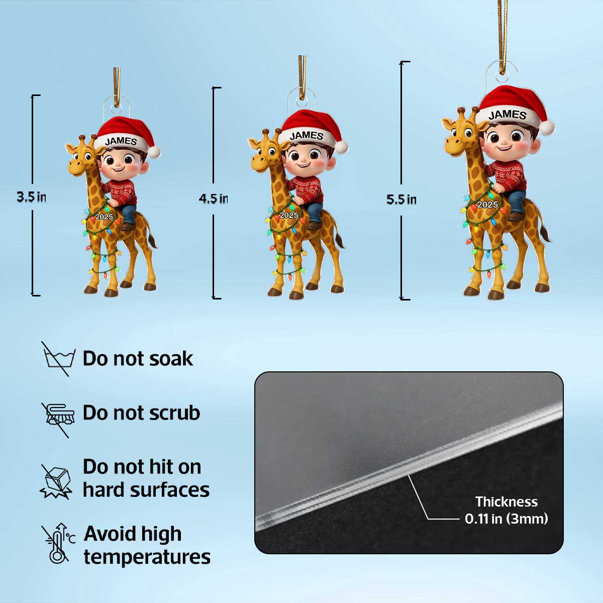 3D Effect Little Kid Favorite Animals Giraffe Christmas Personalized Acrylic Ornament