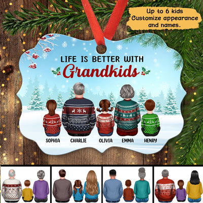 Grandparents & Grandkids In Snow Personalized Christmas Ornament