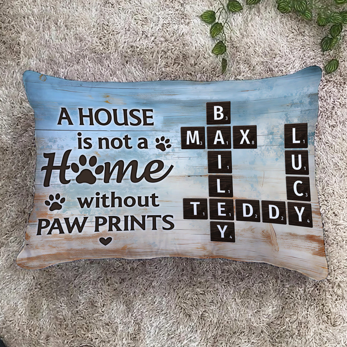 Home With Paw Prints Pet Crossword Puzzle Art Personalized Rectangle Pillow