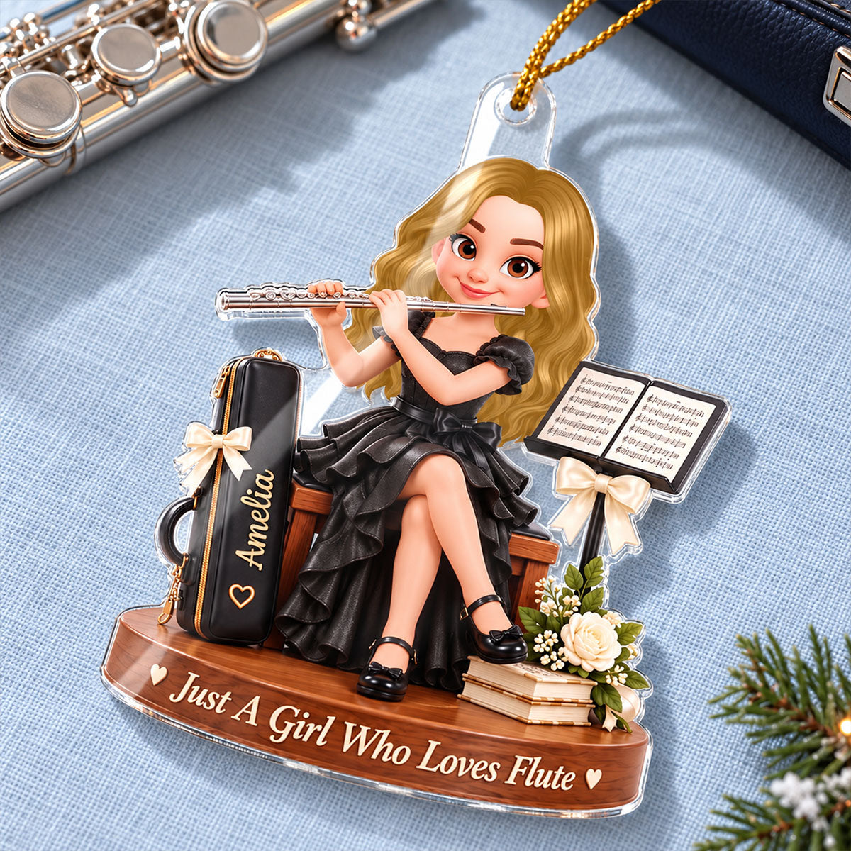 Just a Girl Who Loves Flute - Personalized Acrylic Ornament - Christmas Gift for Daughter, Granddaughter