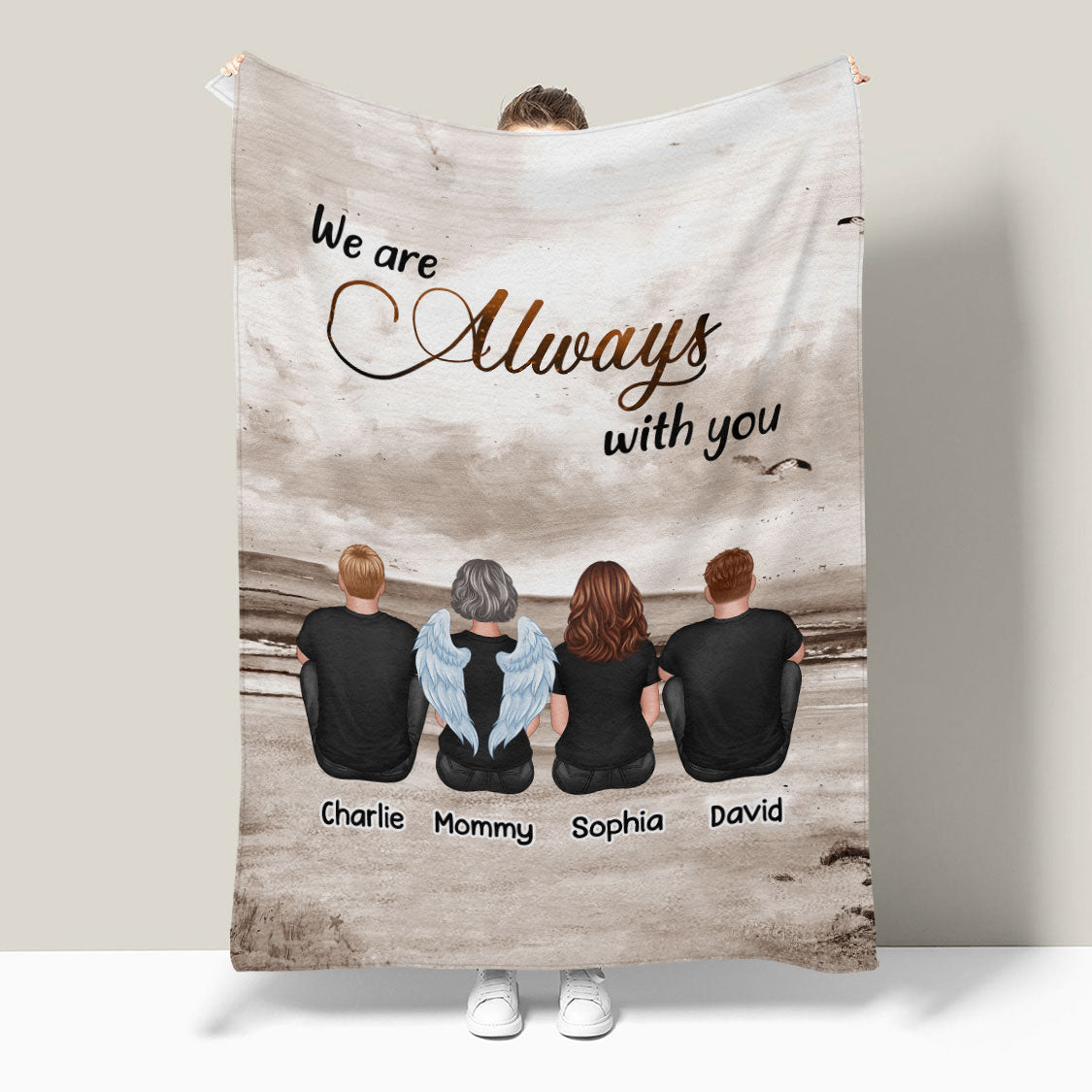 Always With You Sky Family Members, Memorial Personalized Fleece Blanket, Sympathy Gift