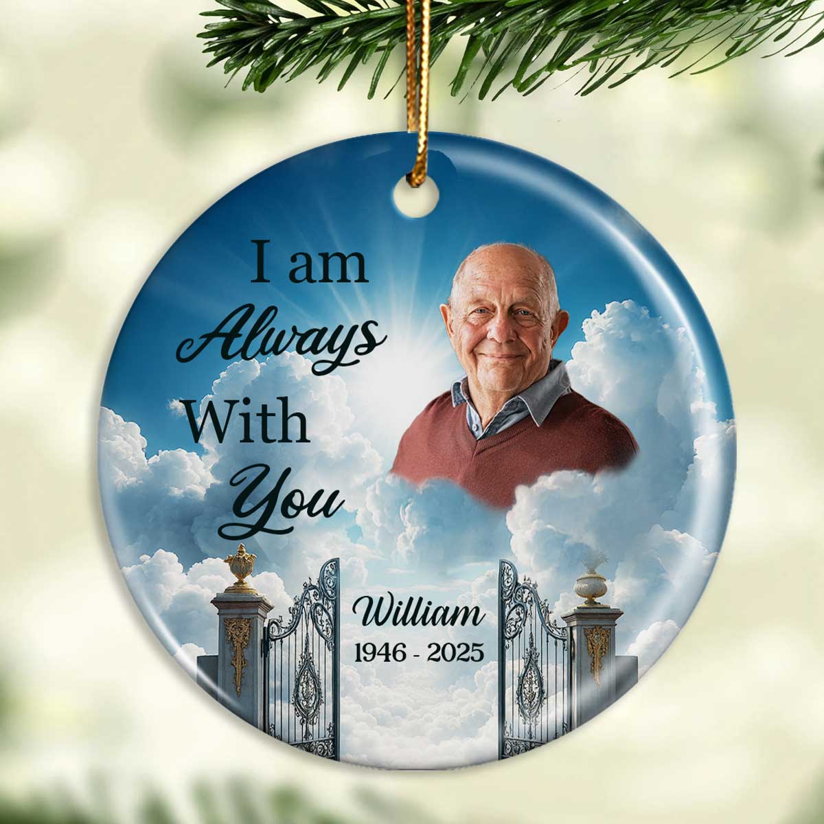 Golden Gate to Heaven Memorial Personalized Ceramic Ornament, Sympathy Remembrance Keepsake