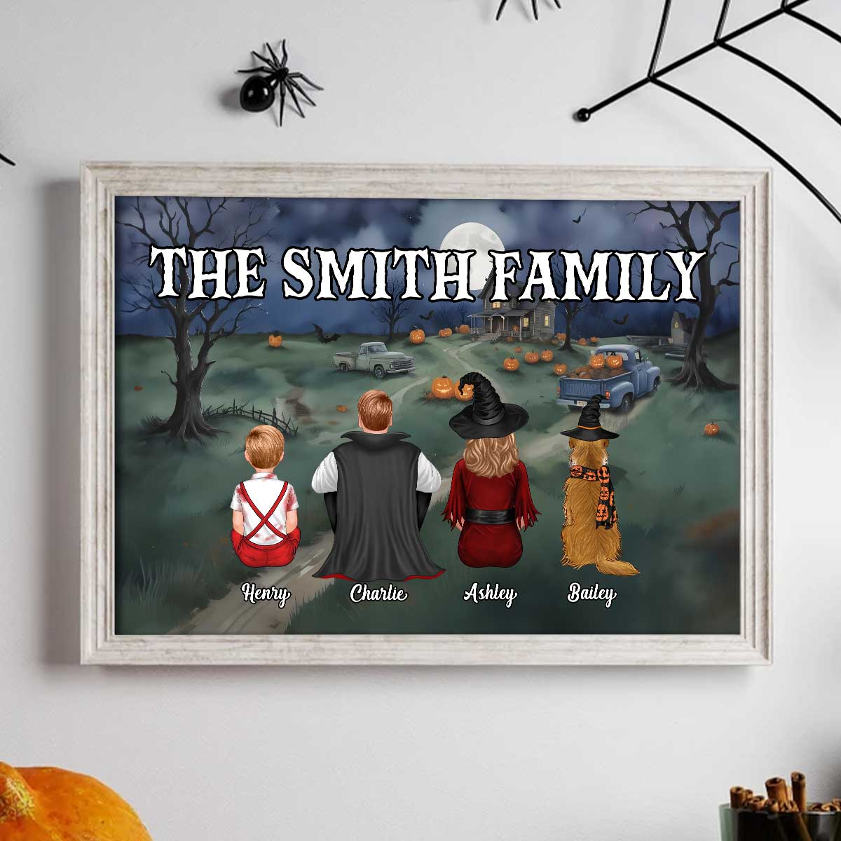 Halloween Family Back View Sitting Personalized Poster
