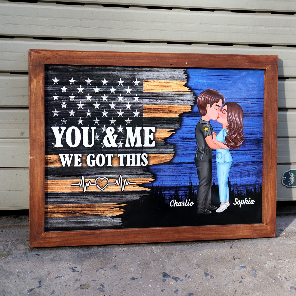 Hero Couple Kissing Half Flag Gifts by Occupation Firefighter, Nurse, Police Officer - Personalized Poster