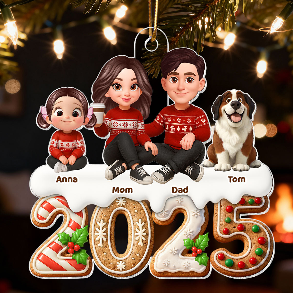 3D Effect Gingerbread Family Together Christmas - Personalized Acrylic Ornament