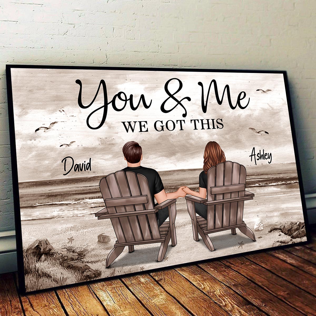 [FREE DELIVERY - Limited Time Offer] Couple Beach Landscape Retro Vintage Personalized Poster, Anniversary Gift For Couple, For Him, For Her