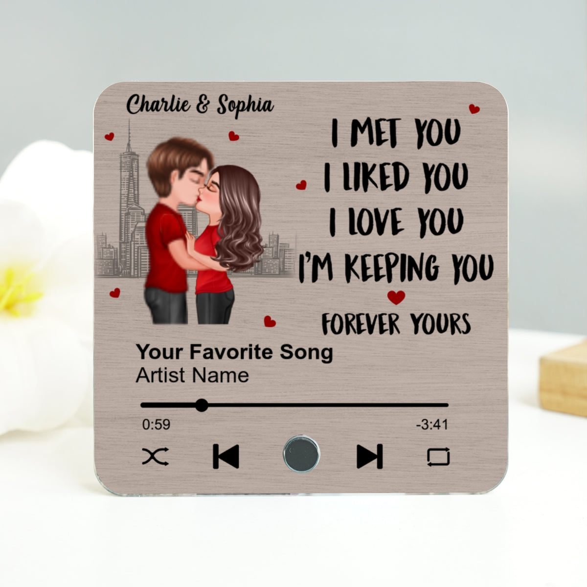 Skyline Couple Kissing I Met You Personalized Music Fridge Magnet, Heartfelt Gift For Couple, For Him, For Her, Boyfriend, Girlfriend, Husband, Wife