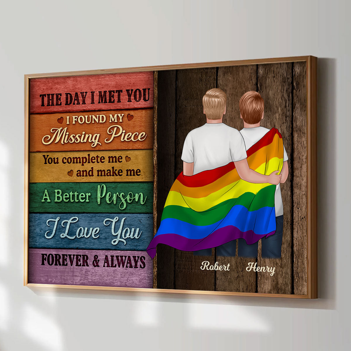 LGBT Flag Wood Pallets Texture Couple The Day I Met You Pride Month Personalized Poster