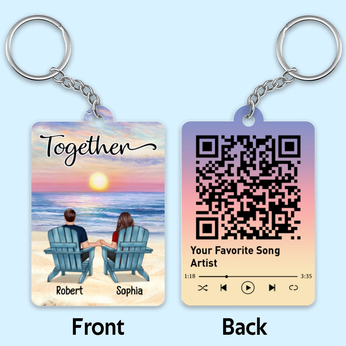 Couple Back View At Beach Favorite Song Scannable QR Code Personalized Acrylic Keychain