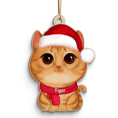 Watercolor Cute Cats Christmas Hat Personalized Wooden Ornament