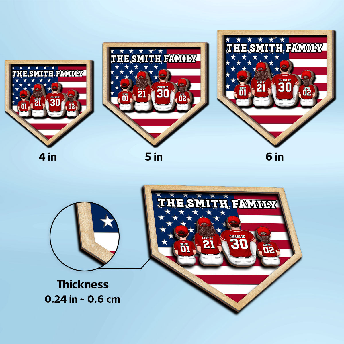 Baseball Family Sitting Personalized 2-Layer Wooden Ornament