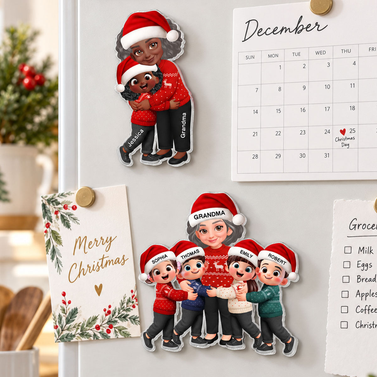 Endless Love Christmas Grandma Hugging Grandkids - Personalized Acrylic Fridge Magnet - Gift For Grandma, Grandkids