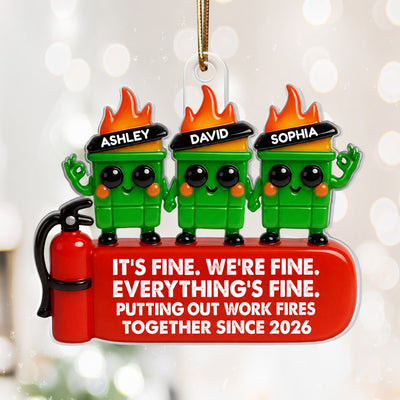 Colleagues Putting Out Work Fire Together 3D Effect - Personalized Acrylic Ornament - Funny Humor Christmas Gift for Coworkers, Colleagues