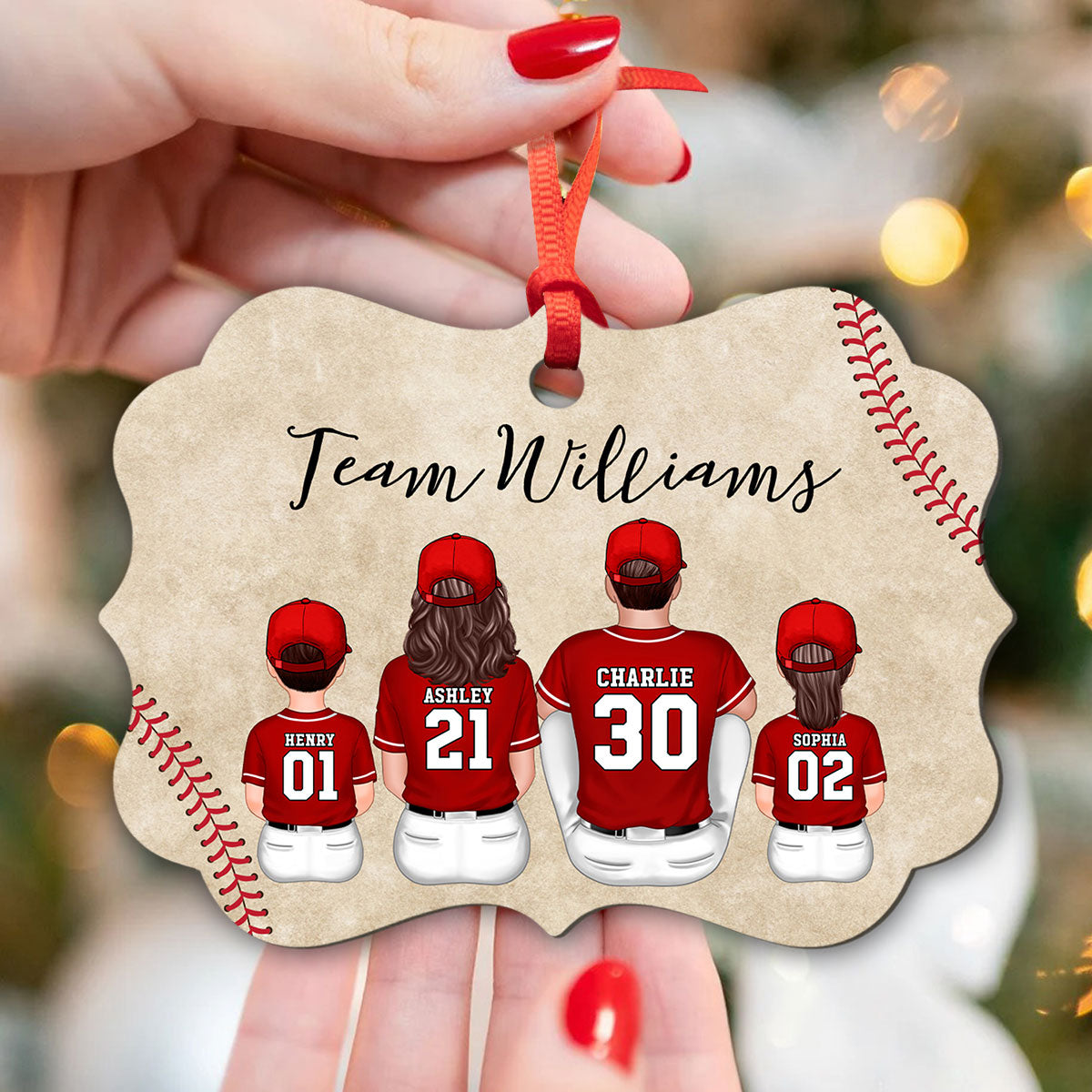 Baseball Family Team Sitting Personalized Aluminum Ornament, Christmas Decoration