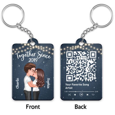 Light String Doll Couple Kissing Favorite Song Scannable QR Code Personalized Acrylic Keychain