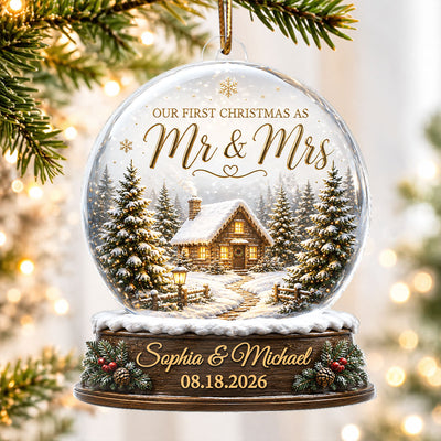 First Christmas Married - Personalized Acrylic Ornament - Custom Mr and Mrs Keepsake, Winter Cabin Ornament, Newlywed Gift
