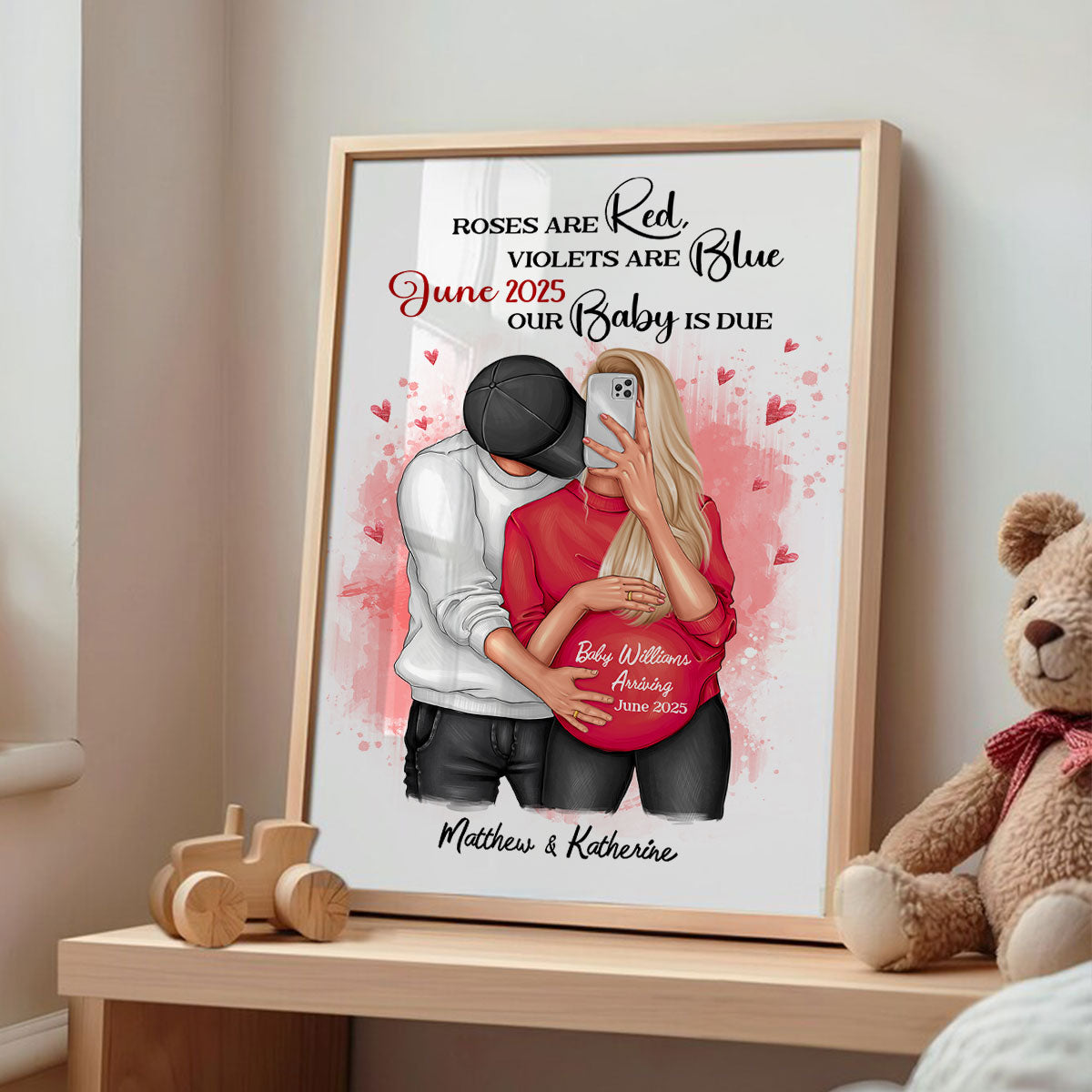 Hugging Couple, Expecting Parents, Pregnancy Couple Personalized Poster,  Gift, Pregnancy Announcement