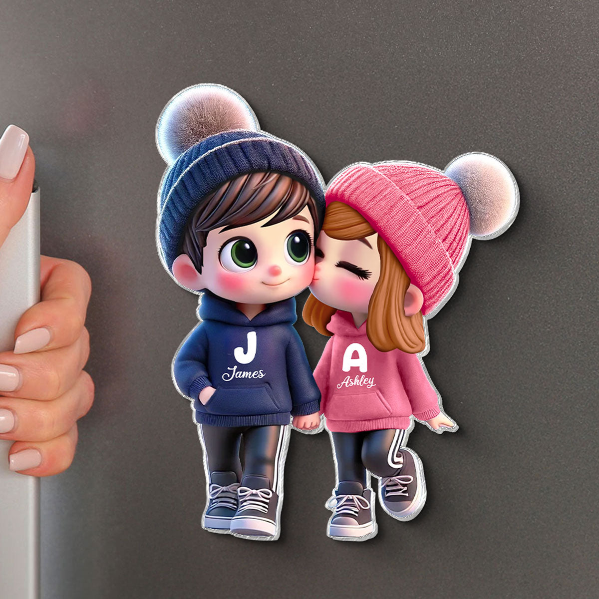 3D Effect Cute Cartoon Couple Walking Personalized Acrylic Fridge Magnet,  Gift for him, Gift For Her