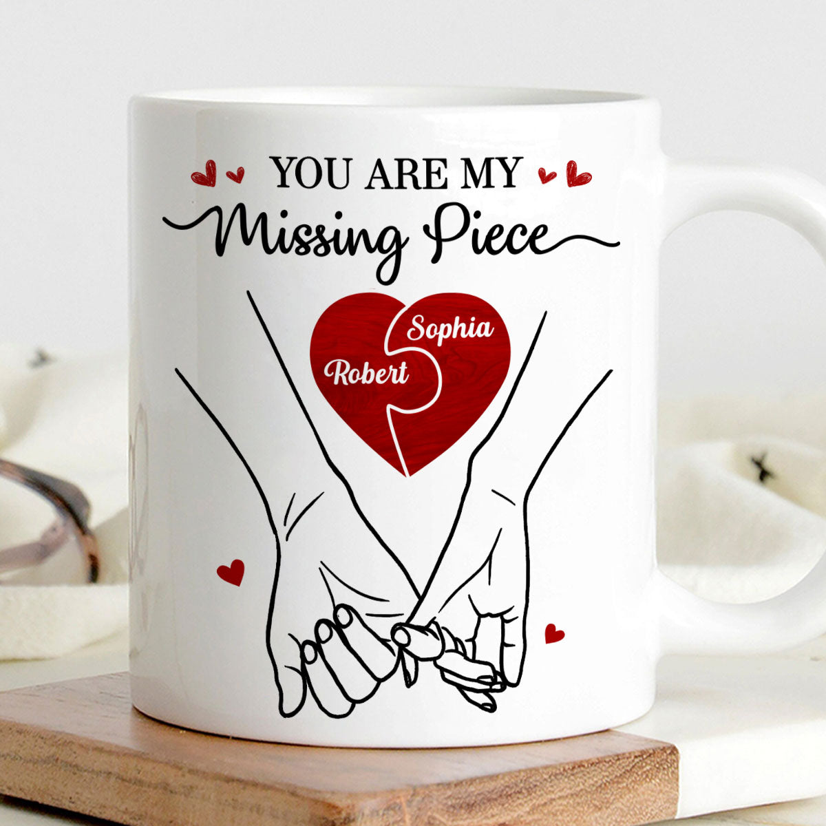You Are My Missing Piece Couple Hands Outline Anniversary Gift  Gift Personalized Mug
