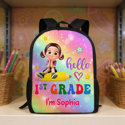 Kid Sitting On Pencil Personalized Kid Backpack, Back To School gift