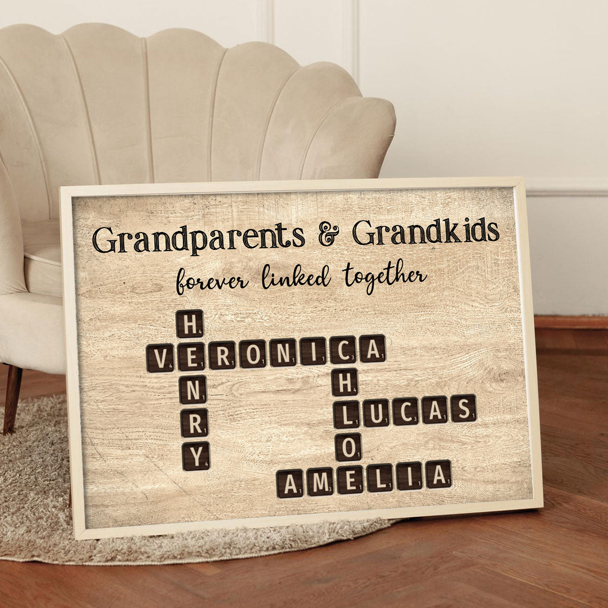 Family Forever Linked Together Crossword Puzzle Personalized Poster, Birthday Gift For Mom, Gift or Just Because