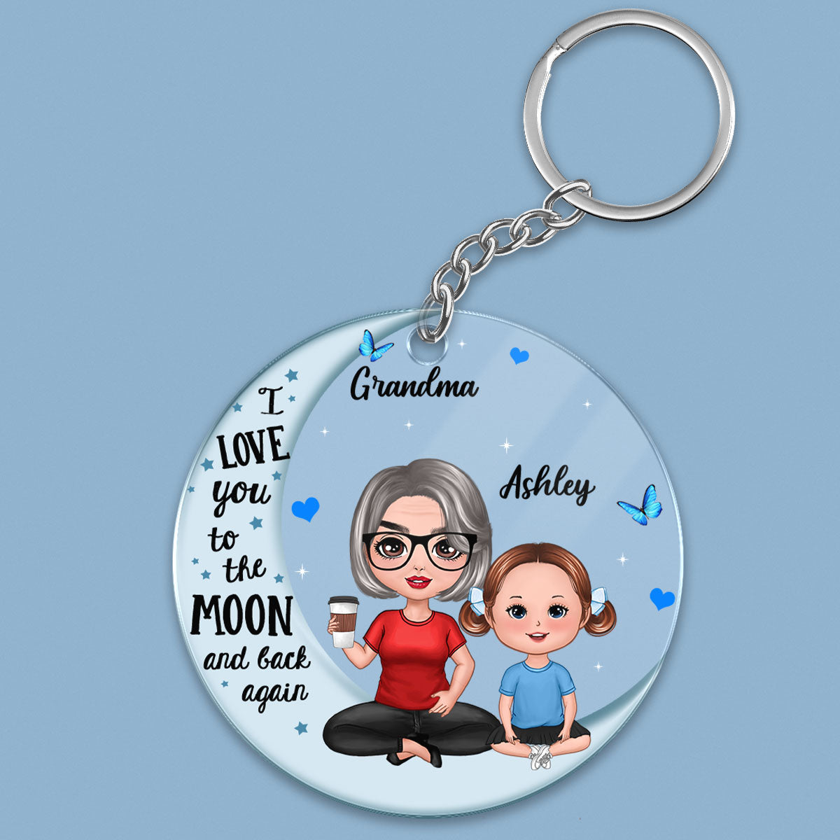 Doll Grandma Grandkids Blue Moon Personalized Acrylic Keychain