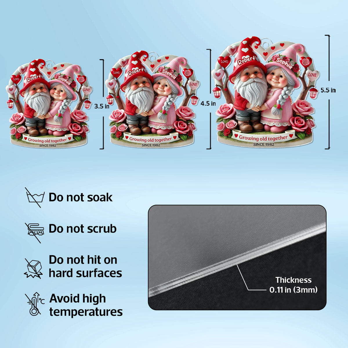 Gnome 3D Effect Old Couple  Gift for him, Gift for her, Personalized Acrylic Car Hanger