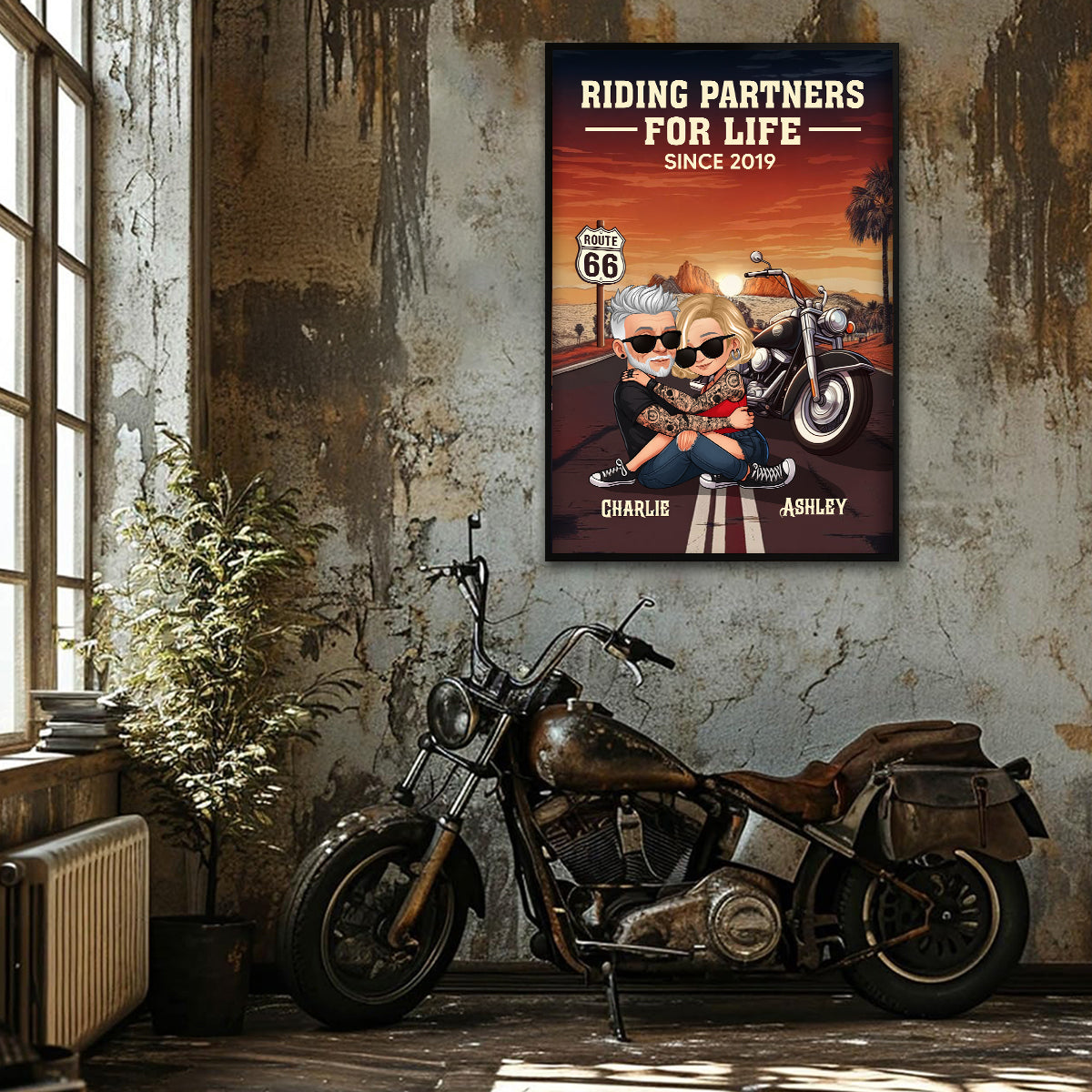 Old Biker Couple Riding Partners for Life Personalized Poster, Gift for him, Gift for her