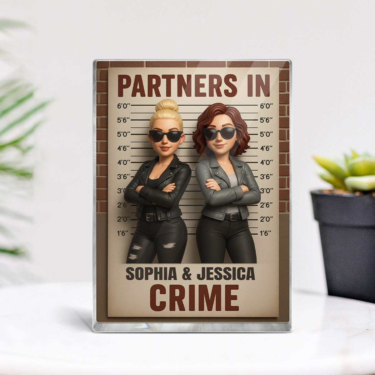 Partners in Crime Besties Personalized Acrylic Block Plaque, Birthday, Just Because Gift for Best Friends