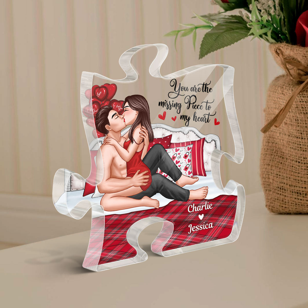 Couple Cuddling On Bed You‘re My Missing Piece Personalized Puzzle Plaque
