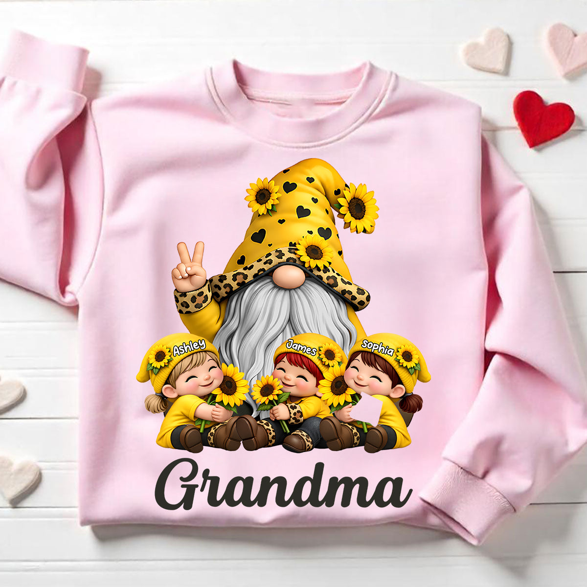 Gnome Grandma & Grandkids Sunflower - Personalized Shirt - Sentimental Gift for Grandma