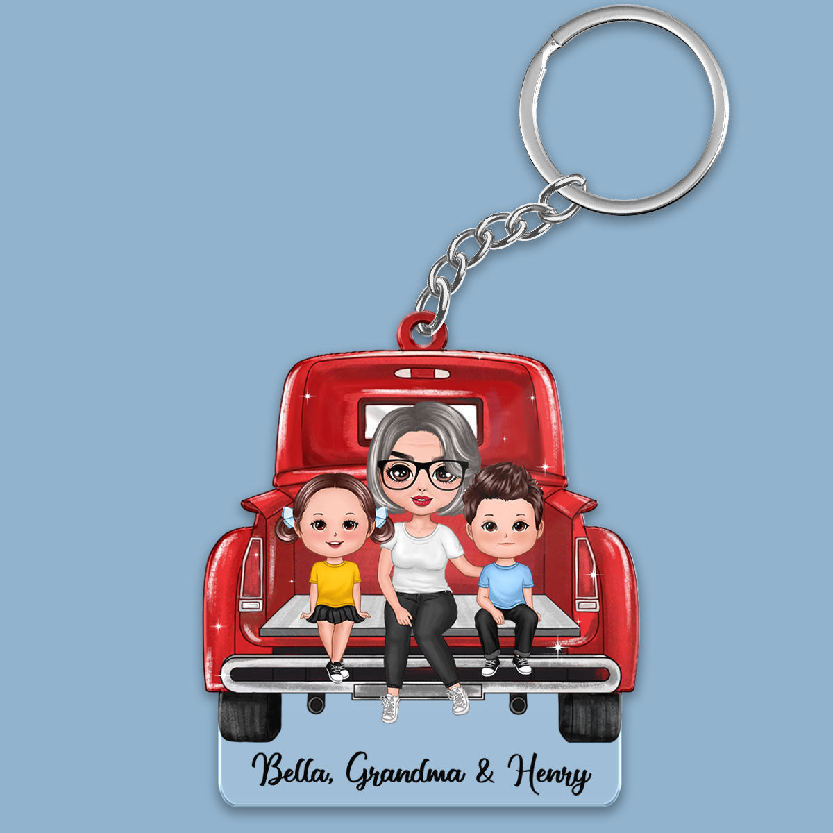 Doll Grandma Grandkids On Truck Personalized Acrylic Keychain