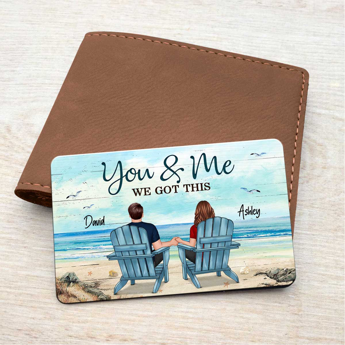 Couple Back View Sitting At Beach Wallet Insert Keepsake Personalized Metal Wallet Card