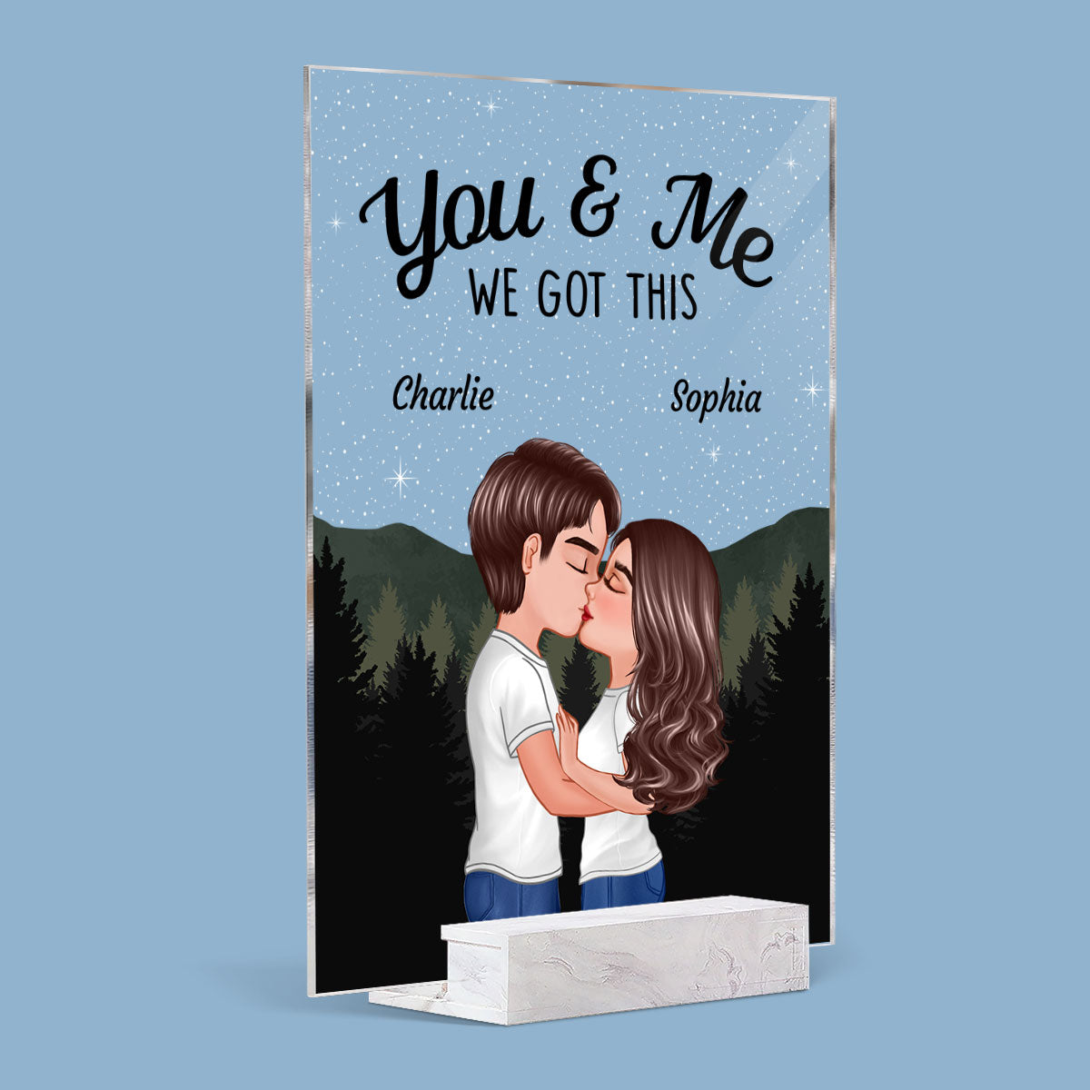 Couple Kissing Under Stars Sky Forest Personalized Acrylic Plaque
