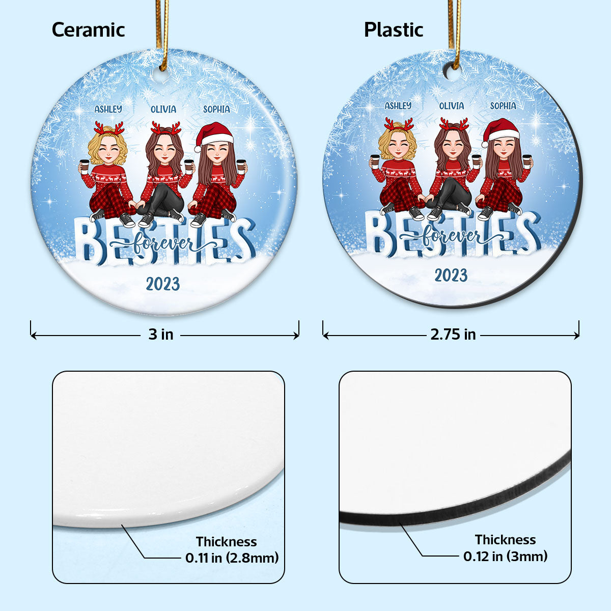 Cute Besties Sisters Sitting On Iced Text Personalized Circle Ornament