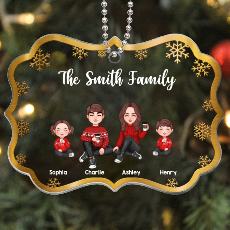 Gradient Christmas Cute Family Sitting Personalized Acrylic Ornament